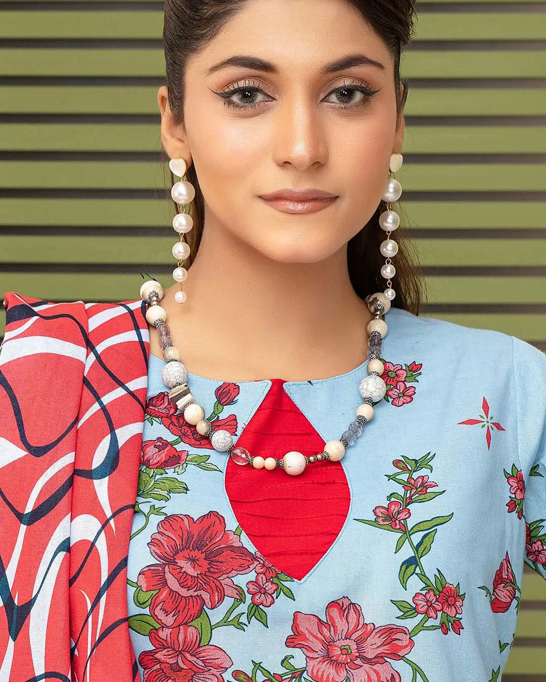 Samifa Presents Dua by Fiza Noor Branded 3 Pc Unstitched Printed Khaddar – Powder Sky Blue