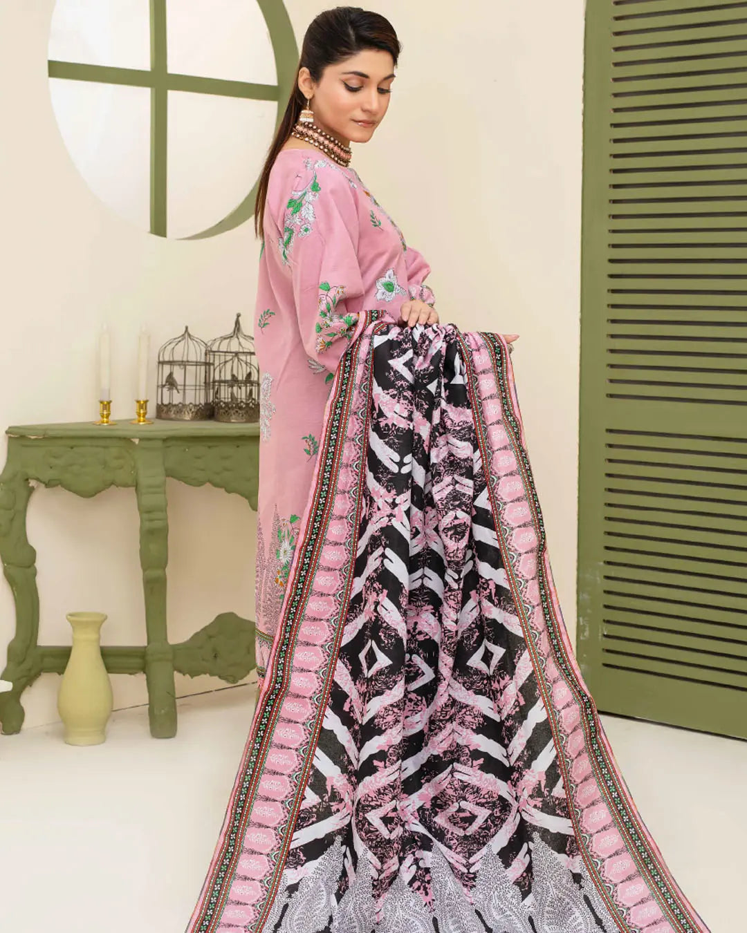Samifa Presents Dua by Fiza Noor Branded 3 Pc Unstitched Printed Khaddar – Dusty Rose Pink