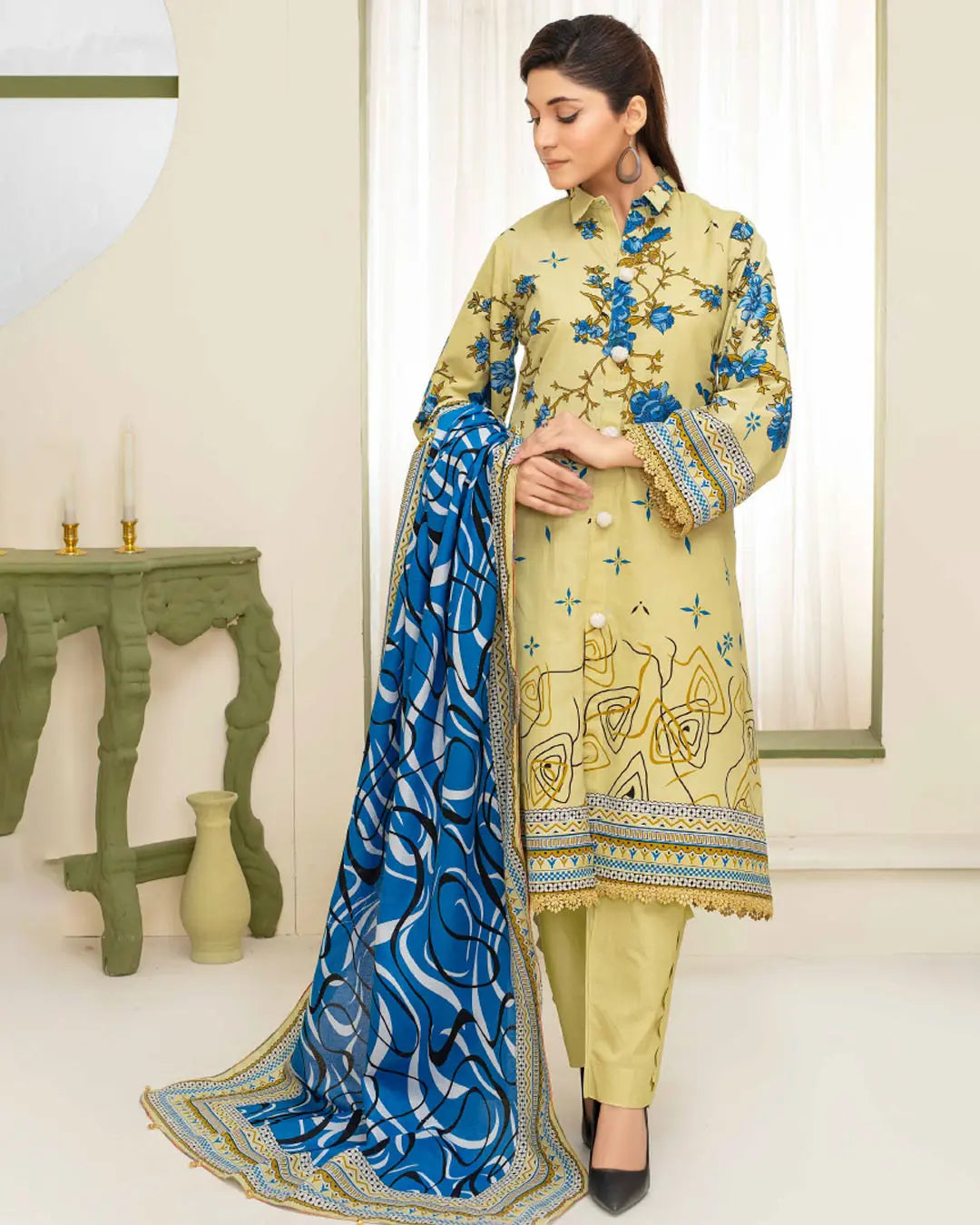 Samifa Presents Dua by Fiza Noor Branded 3 Pc Unstitched Printed Khaddar – Golden Honey Beige