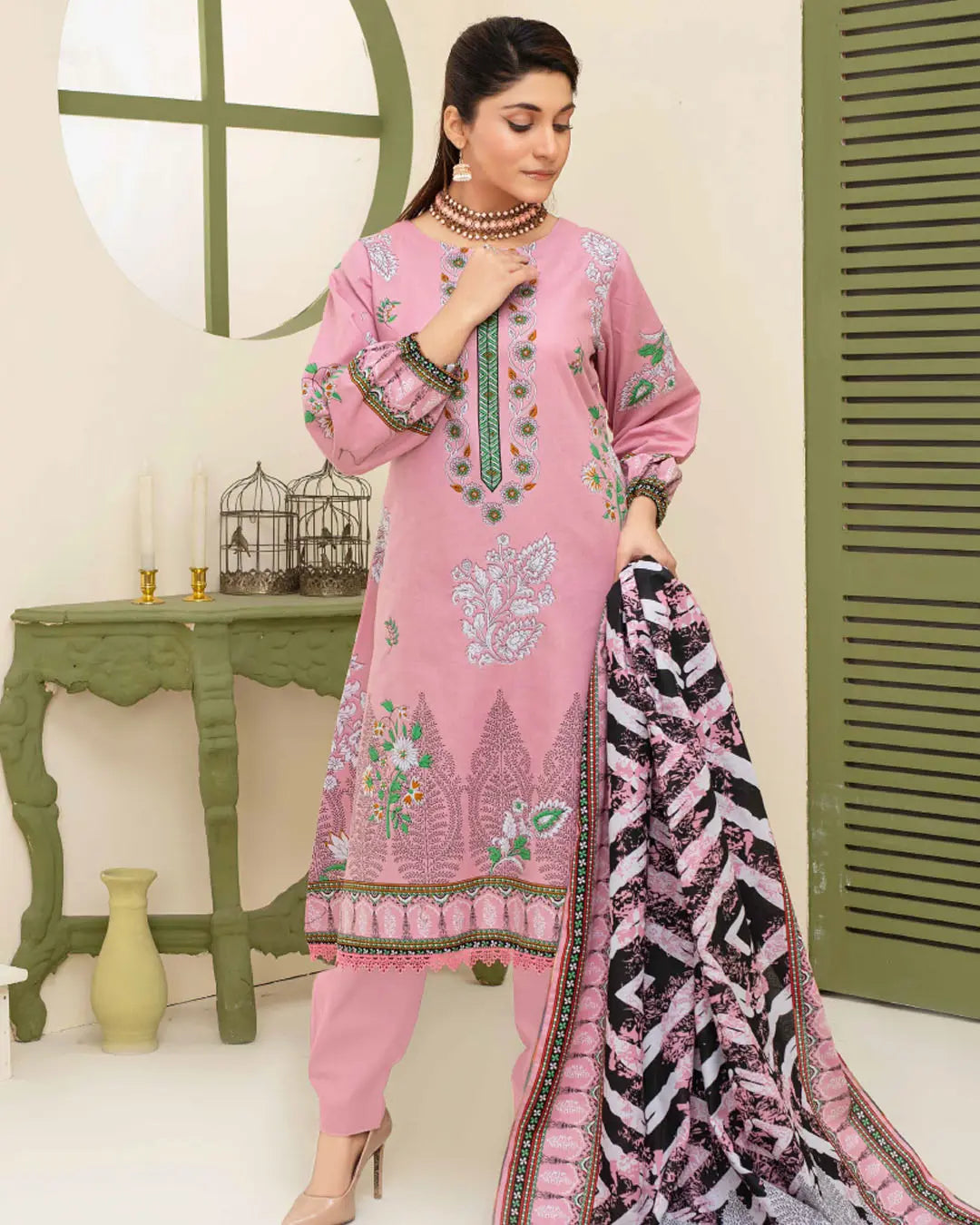 Samifa Presents Dua by Fiza Noor Branded 3 Pc Unstitched Printed Khaddar – Dusty Rose Pink