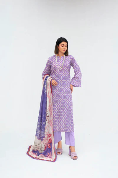3-Piece Unstitched Lawn Suit – Printed Lawn Shirt, Printed Lawn Dupatta & Dyed Cambric Trouser (Fiza Noor Brand)