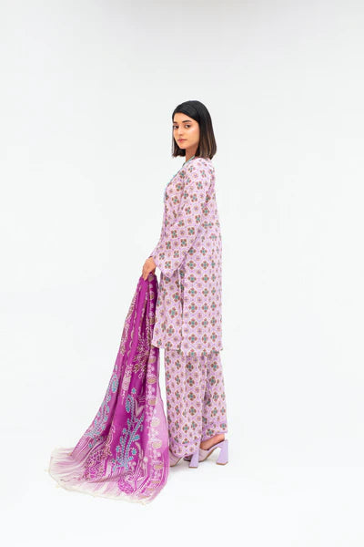 3-Piece Unstitched Lawn Suit – Printed Lawn Shirt, Printed Lawn Dupatta & Dyed Cambric Trouser (Fiza Noor Brand)