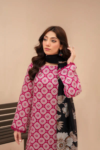 3-Piece Unstitched Lawn Suit – Printed Lawn Shirt, Printed Lawn Dupatta & Dyed Cambric Trouser (Fiza Noor Brand)