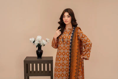3-Piece Unstitched Lawn Suit – Printed Lawn Shirt, Printed Lawn Dupatta & Dyed Cambric Trouser (Fiza Noor Brand)