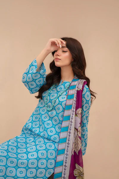 3-Piece Unstitched Lawn Suit – Printed Lawn Shirt, Printed Lawn Dupatta & Dyed Cambric Trouser (Fiza Noor Brand)