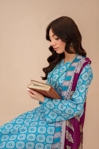 3-Piece Unstitched Lawn Suit – Printed Lawn Shirt, Printed Lawn Dupatta & Dyed Cambric Trouser (Fiza Noor Brand)