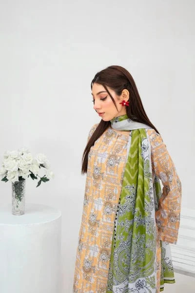 Unstitched Lawn 3 Piece Suit – Elegant Printed Shirt, Trouser & Dupatta by Samifa. - Samifa.