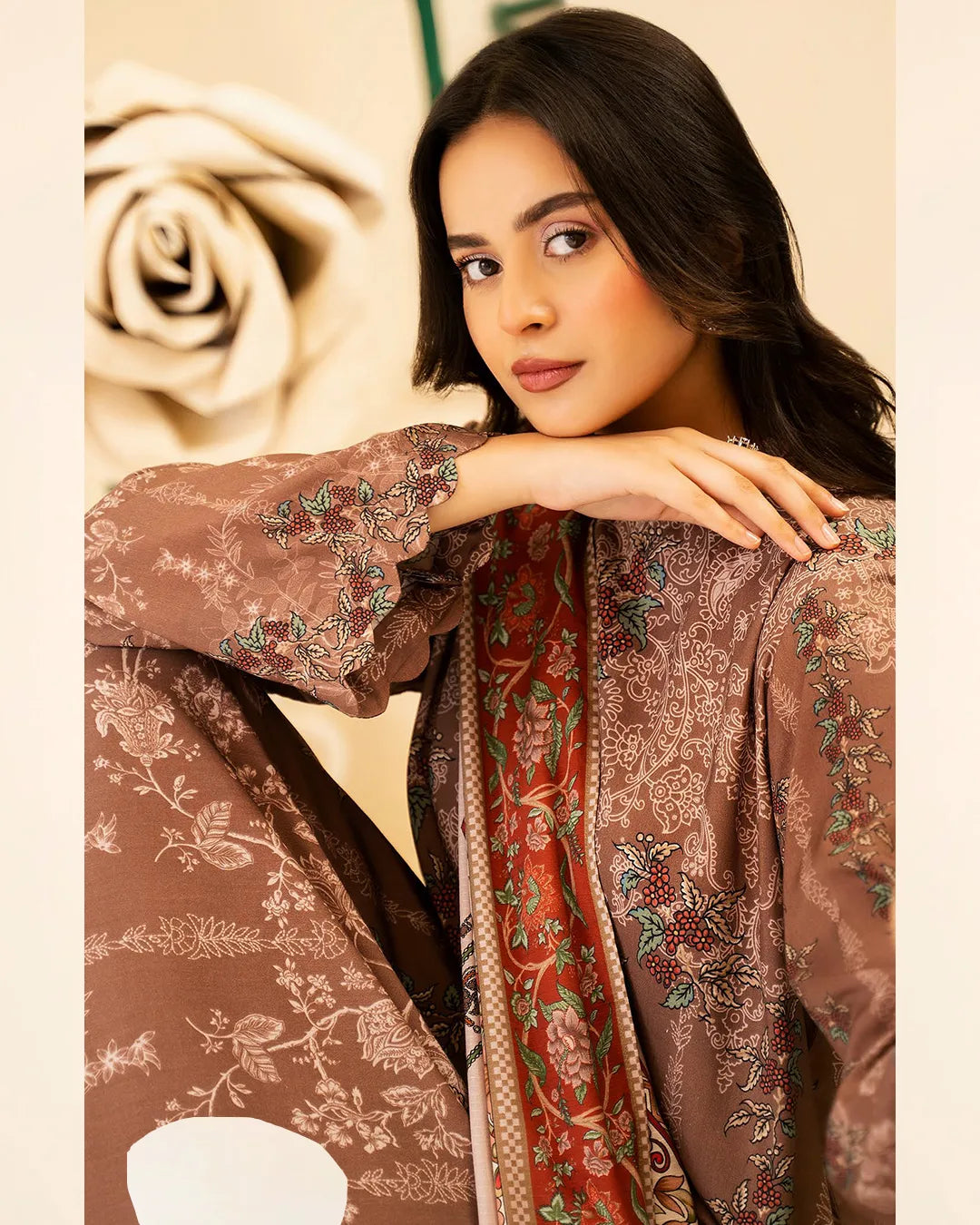 Reeba by Gull Jee Original – Samifa Winter Collection 2025 Terracotta Brown Luxurious Linen