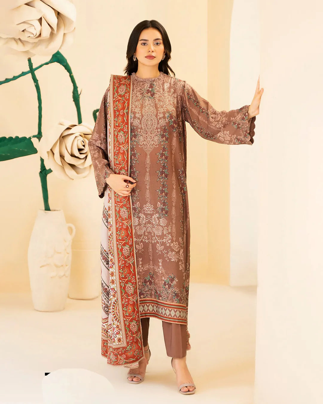 Reeba by Gull Jee Original – Samifa Winter Collection 2025 Terracotta Brown Luxurious Linen