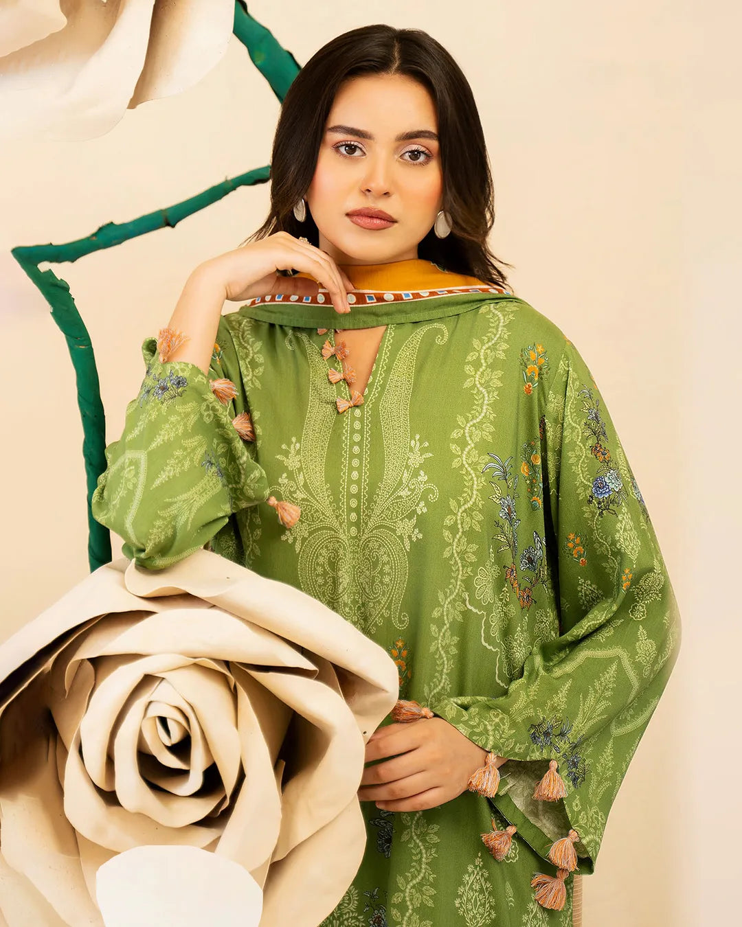 Reeba by Gull Jee Original – Samifa Winter Collection 2025 Olive Green Luxurious Linen
