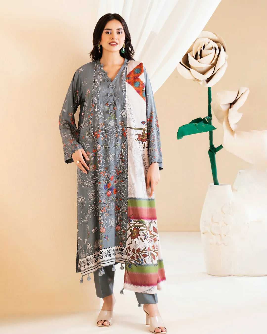 Reeba by Gull Jee Original – Samifa Winter Collection 2025 Dusty Steel Blue Luxurious Linen