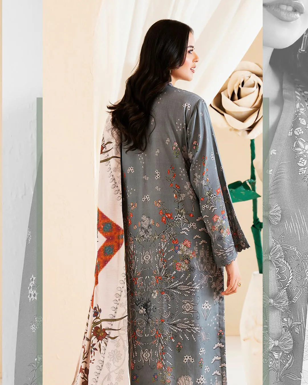 Reeba by Gull Jee Original – Samifa Winter Collection 2025 Dusty Steel Blue Luxurious Linen