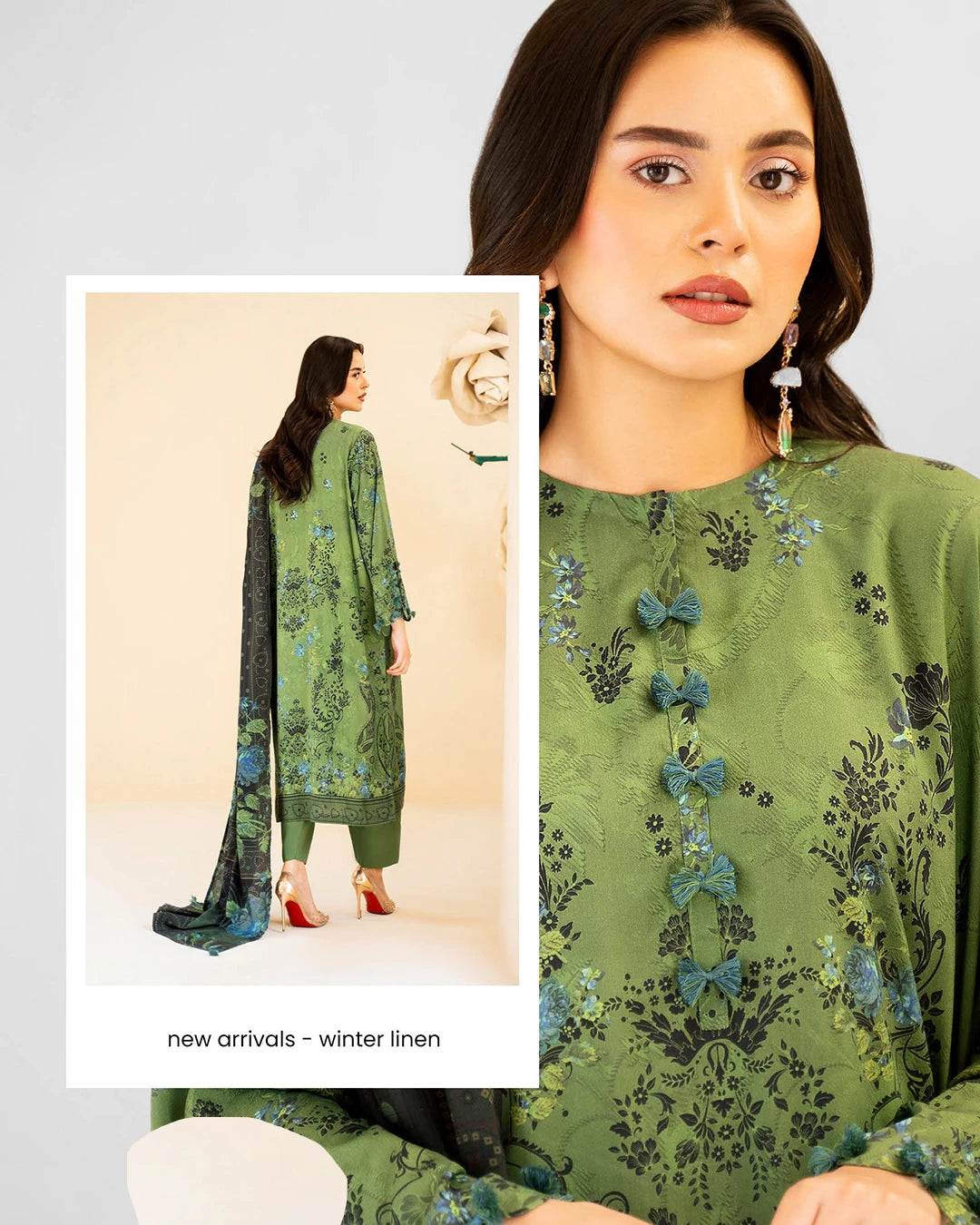 Reeba by Gull Jee Original – Samifa Winter Collection 2025 Moss Green Luxurious Linen