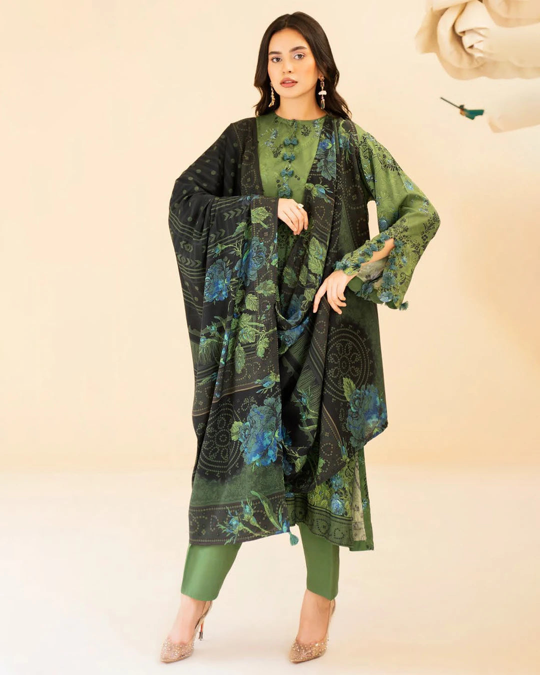 Reeba by Gull Jee Original – Samifa Winter Collection 2025 Moss Green Luxurious Linen