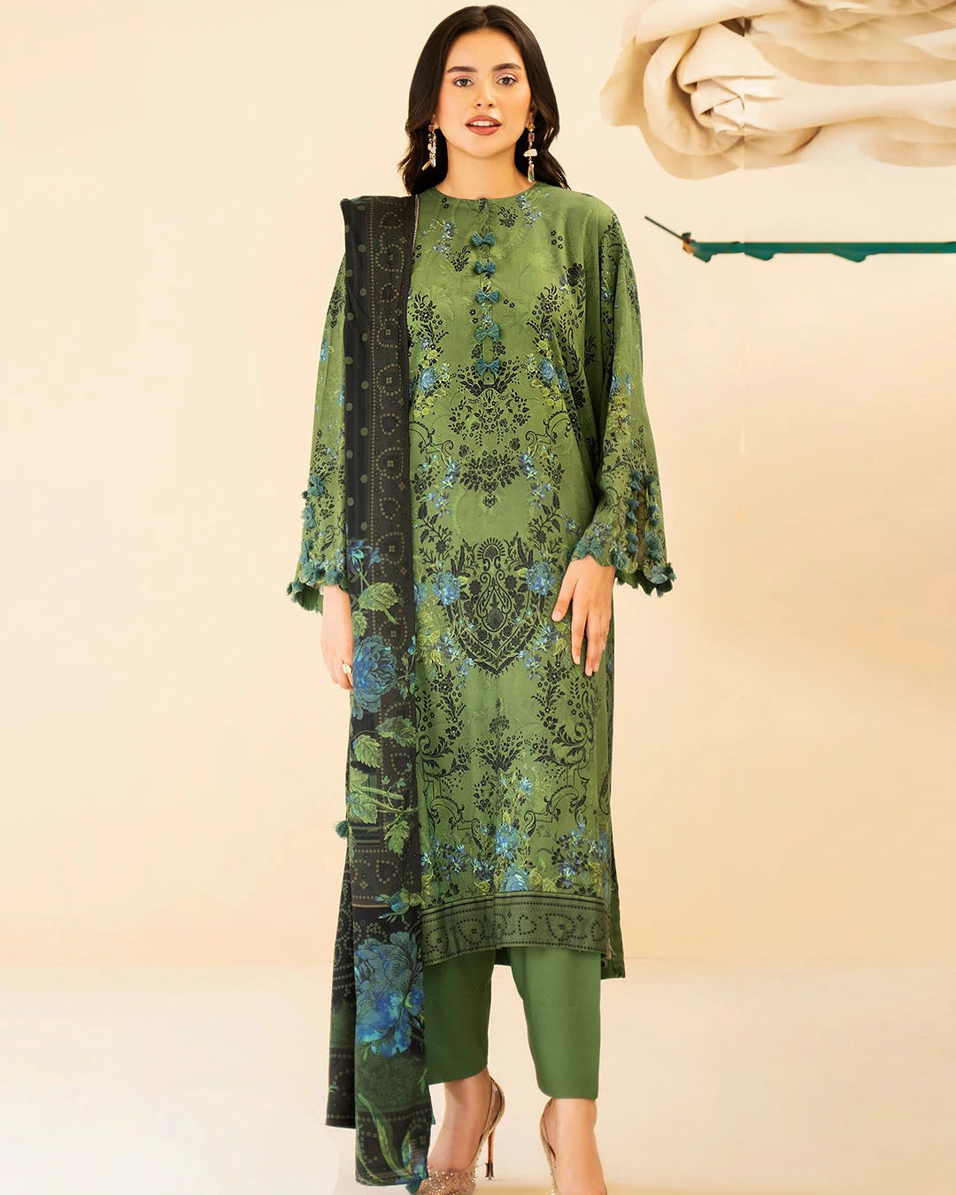 Reeba by Gull Jee Original – Samifa Winter Collection 2025 Moss Green Luxurious Linen