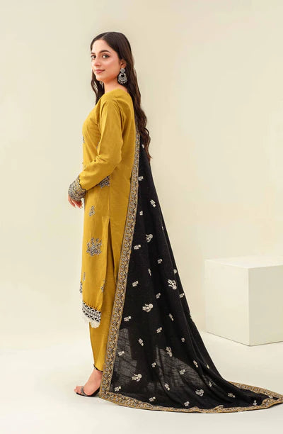Samifa Presents Abro by Fiza Noor Unstitched Embroidered Winter Festival Branded Karandi 3 Pc Suit – Golden Mustard
