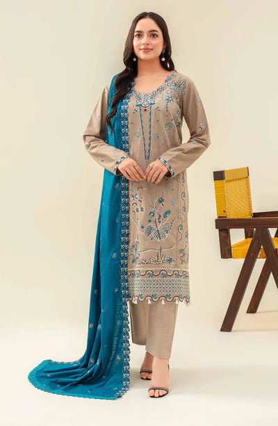 Samifa Presents Abro by Fiza Noor Unstitched Embroidered Winter Festival Branded Karandi 3 Pc Suit – Warm Sand Beige