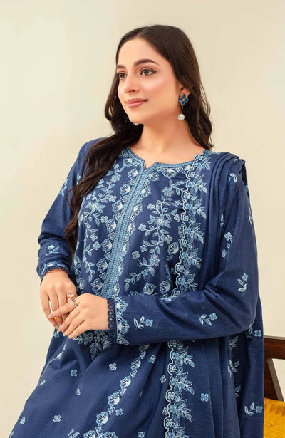 Samifa Presents Abro by Fiza Noor Unstitched Embroidered Winter Festival Branded Karandi 3 Pc Suit – Deep Steel Blue