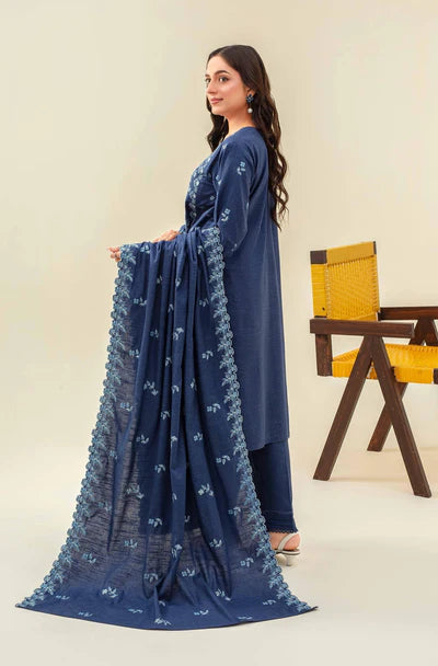 Samifa Presents Abro by Fiza Noor Unstitched Embroidered Winter Festival Branded Karandi 3 Pc Suit – Deep Steel Blue