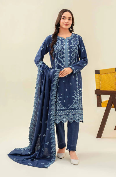 Samifa Presents Abro by Fiza Noor Unstitched Embroidered Winter Festival Branded Karandi 3 Pc Suit – Deep Steel Blue