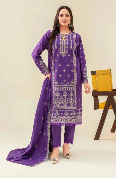 Samifa Presents Abro by Fiza Noor Unstitched Embroidered Winter Festival Branded Karandi 3 Pc Suit – Deep Royal Purple