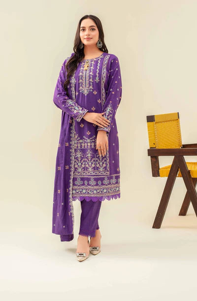 Samifa Presents Abro by Fiza Noor Unstitched Embroidered Winter Festival Branded Karandi 3 Pc Suit – Deep Royal Purple