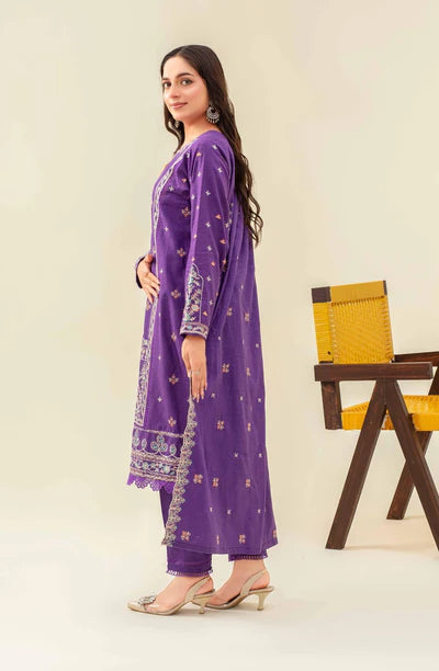 Samifa Presents Abro by Fiza Noor Unstitched Embroidered Winter Festival Branded Karandi 3 Pc Suit – Deep Royal Purple