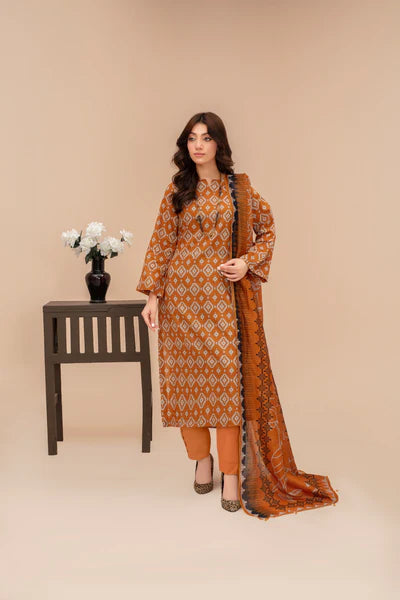 3-Piece Unstitched Lawn Suit – Printed Lawn Shirt, Printed Lawn Dupatta & Dyed Cambric Trouser (Fiza Noor Brand)