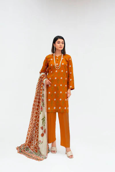 3-Piece Unstitched Lawn Suit – Printed Lawn Shirt, Printed Lawn Dupatta & Dyed Cambric Trouser (Fiza Noor Brand)