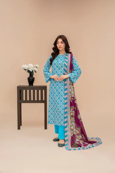 3-Piece Unstitched Lawn Suit – Printed Lawn Shirt, Printed Lawn Dupatta & Dyed Cambric Trouser (Fiza Noor Brand)