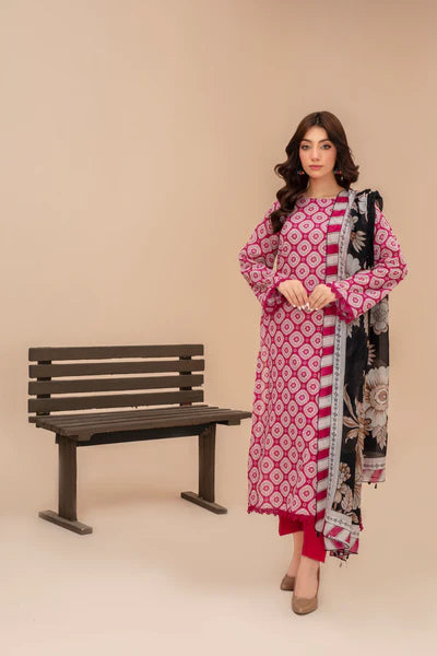 3-Piece Unstitched Lawn Suit – Printed Lawn Shirt, Printed Lawn Dupatta & Dyed Cambric Trouser (Fiza Noor Brand)