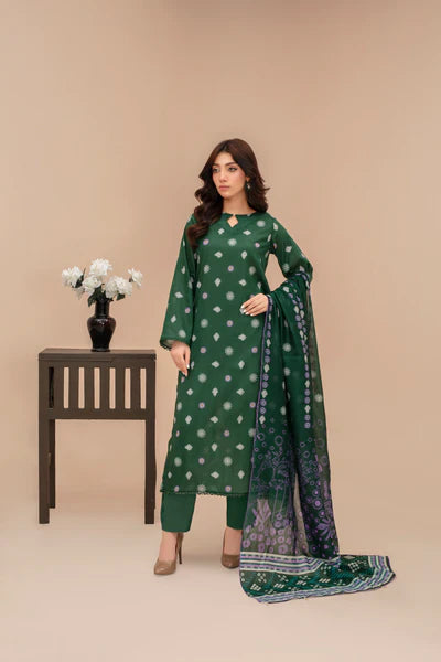 3-Piece Unstitched Lawn Suit – Printed Lawn Shirt, Printed Lawn Dupatta & Dyed Cambric Trouser (Fiza Noor Brand)