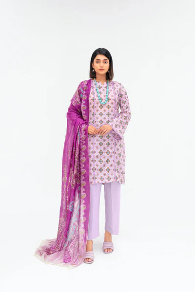 3-Piece Unstitched Lawn Suit – Printed Lawn Shirt, Printed Lawn Dupatta & Dyed Cambric Trouser (Fiza Noor Brand)