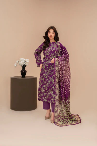 3-Piece Unstitched Lawn Suit – Printed Lawn Shirt, Printed Lawn Dupatta & Dyed Cambric Trouser (Fiza Noor Brand)