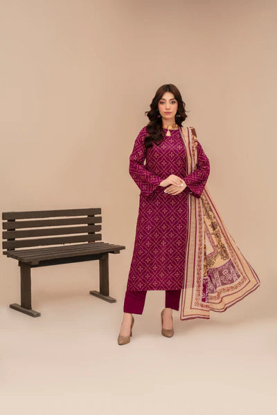 3-Piece Unstitched Lawn Suit – Printed Lawn Shirt, Printed Lawn Dupatta & Dyed Cambric Trouser (Fiza Noor Brand)