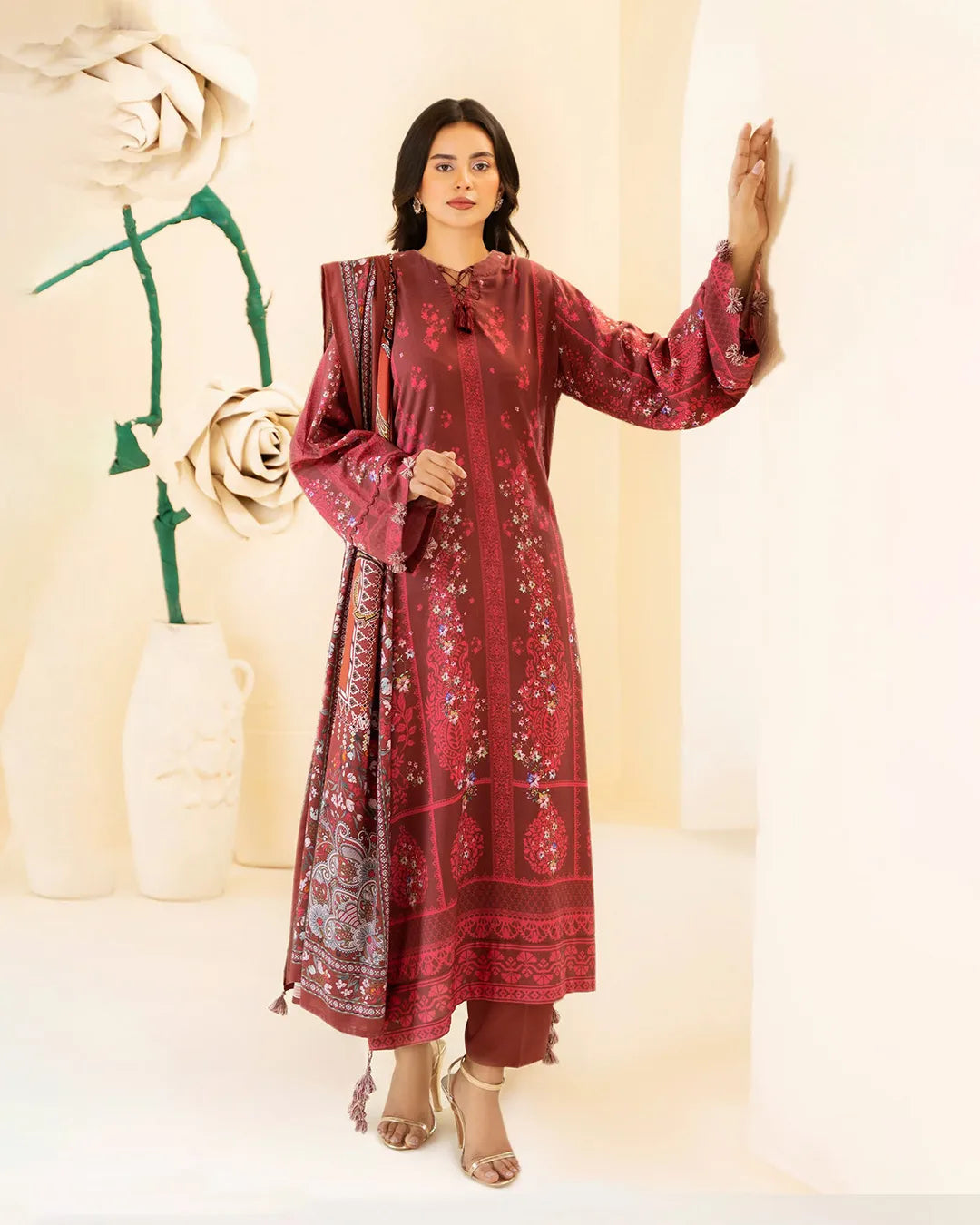 Reeba by Gull Jee Original – Samifa Winter Collection 2025 Deep Maroon Luxurious Linen