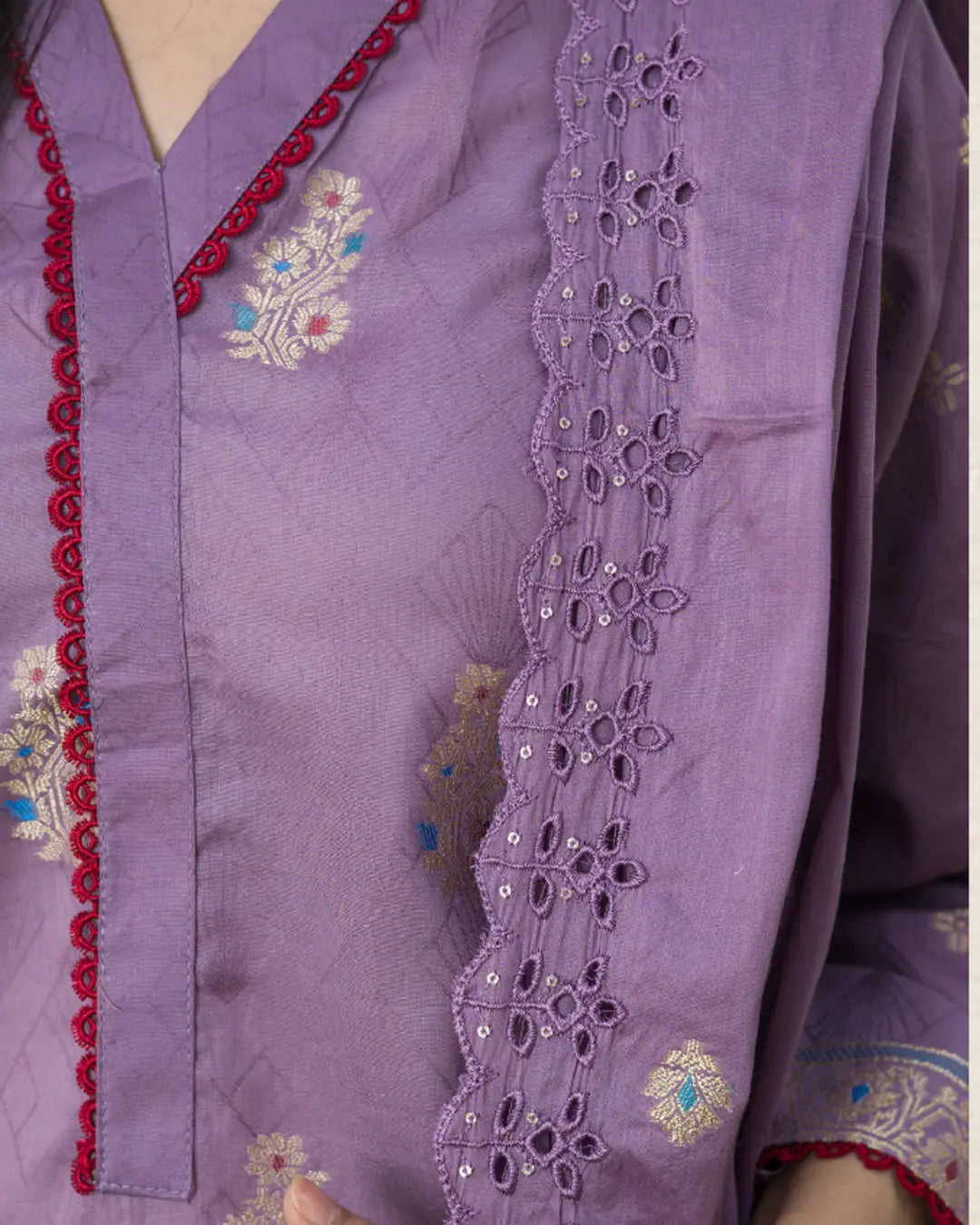 Samifa Presents Bonanza Branded Unstitched Luxury Jacquard Embroidered Collection with Cutwork Dupatta – Soft Lilac Mauve